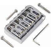 Amuic Fixed Bridge Tailpiece for 6 String Guitar, 72.8mm Hardtail Saddle Bridge for Strat/Tele Guitars Replacement (Chrome, For 6 Strings Guitar)