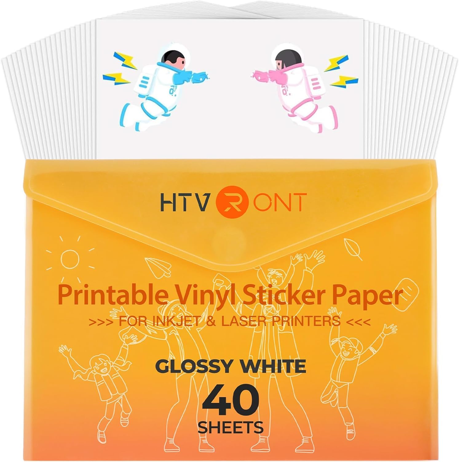 HTVRONT Printable Vinyl for Inkjet Printer & Laser Printer, 40 Pcs Glossy Sticker Paper for Printers, Waterproof & Dry Quickly Printable Vinyl Sticker Paper for HP, Epson and Other Printers - 8.5"x11"