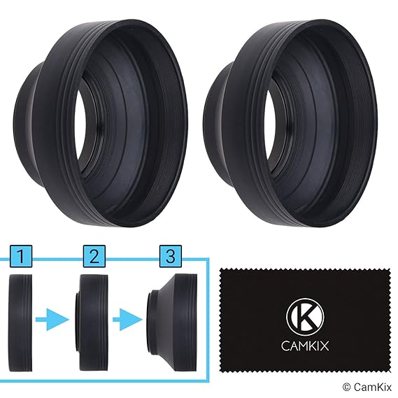 Camera Lens Hood 67mm Rubber Set of 2 Collapsible in 3 Steps