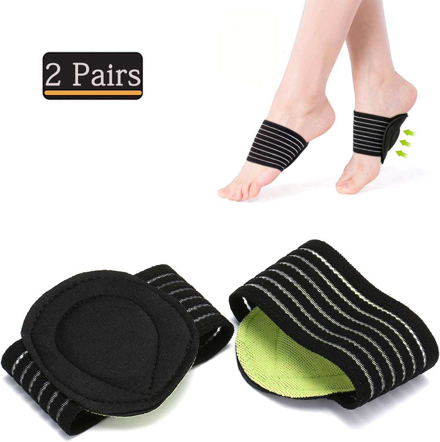 Cushioned Compression Arch Support,Plantar Fasciitis Arch Support More Padded Comfort for Fallen Foot Pad Heel Spurs Orthotic Insoles Flat and Achy Feet Problems Pain Relief 2 Pairs (Green)