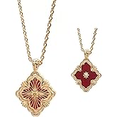 Gold Clover Necklace for Women, Double-Sided Pendant by 18K Gold-plated inlaid Natural Stone Pendant Necklace,Turquoise/Malachite/Black Onyx Stone/White Mother of Pearl,Jewelry Gift for Women