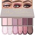 evpct 6 Colors Mini Eyeshadow Makeup Palette, Mauve Eyeshadow Light Nude Pink Champagne Rose Orchid Wine Red Dark Plum Glitter Shimmer Cute Korean Eyeshadow Palette Built in Mirror Travel Size 04