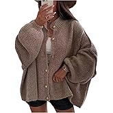 SweatyRocks Women's Oversized Cardigan Sweater Button Down Lantern Sleeve Cozy Sweater Jacket Coats