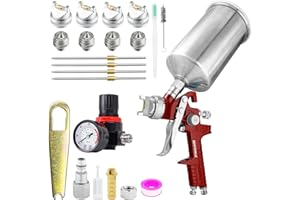 BENTOHKLE HVLP Gravity Feed Air Spray Gun with 1.4/1.7/2.0/2.5mm Nozzles and 1000cc Aluminum Cup, Automotive Paint Spray Gun Kit for Car Primer, Furniture, Wall Surface Painting