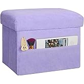 FaiPue Small Ottoman with Storage, Folding Soft Fur Storage Foot Rest Stool with Thicker Furry Padded Seat. Ottoman Bench for Bedroom Living Room, Holds Up to 300 lbs, 17x13x13IN (Purple)