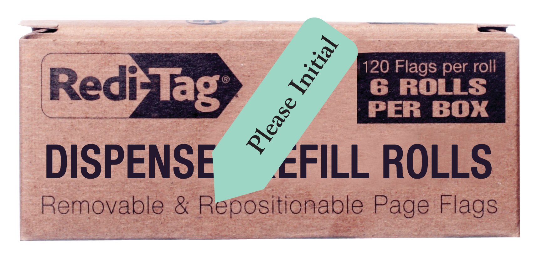Redi-Tag Please Initial Printed Arrow Flags, 6 Roll Refill, 120 Flags per Roll, 1-7/8 x 9/16 Inches, Mint (91031)