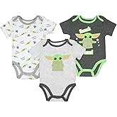 Star Wars Infant Baby The Mandalorian Snack Time Grogu Baby Yoda One Piece Romper 3 Pack (18 Months) Grey