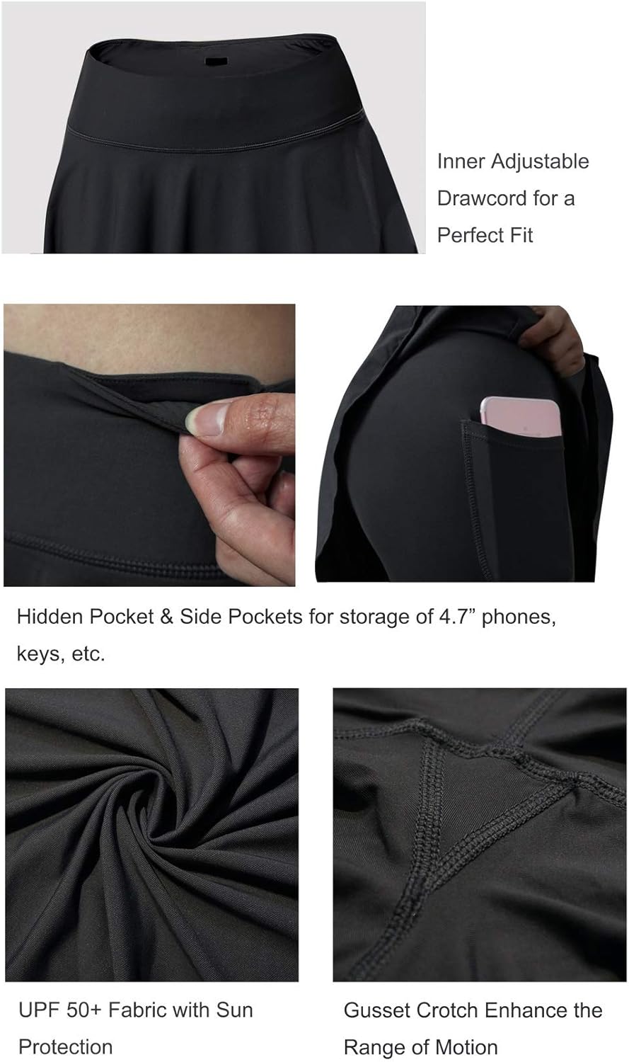CQC Women's Tennis Skirt Leggings Athletic Sports Skorts Gym Running Golf Workout Bottoms with Pockets: Clothing