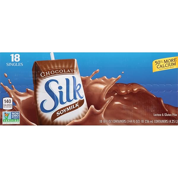 SILK SHELF-STABLE SOY MILK SINGLES, CHOCOLATE, DAIRY-FREE, VEGAN, NON-GMO PROJECT VERIFIED, 8 FL OZ (PACK OF 18)