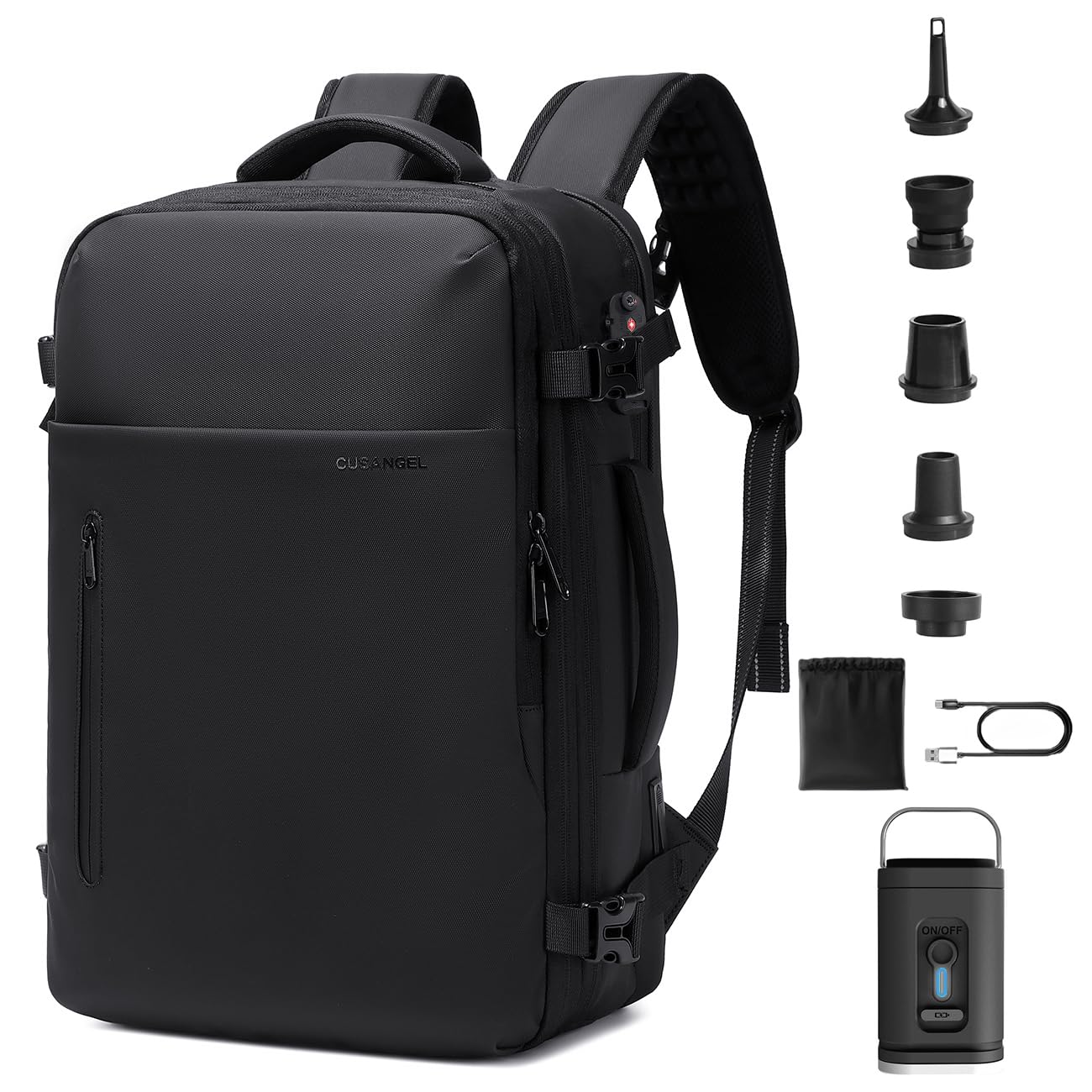Photo 1 of Cusangel Vacuum Backpack for Travel with Portable Electric Pump,Vacpack Pocket Compression Air Pump, 45L Expandable Airback (with Vacuum pump)