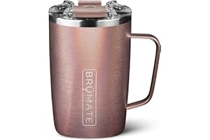 BrüMate Toddy - 16oz 100% Leak Proof Insulated Coffee Mug with Handle & Lid - Stainless Steel Coffee Travel Mug - Double Walled Coffee Cup (Glitter Rose Gold)