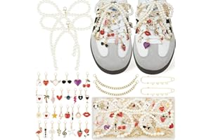 Deinduser Shoe Charms for Sneakers, Junk Socks Charms Kit for Women, Bling Junk Sneaker Charm Set, Gold Shoelace Charm with Pearl Bows and Letters