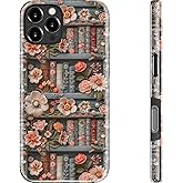 MERRO for iPhone 16 Pro Case - Wireless Charging Compatible - Dual-Layer Hard Shell & Silicone Cover - Protective Phone Case with Cute Wildflower Designs for Women - Blossom Bookshelf Design