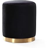 Tov Furniture Opal Black Velvet Ottoman -Gold Base