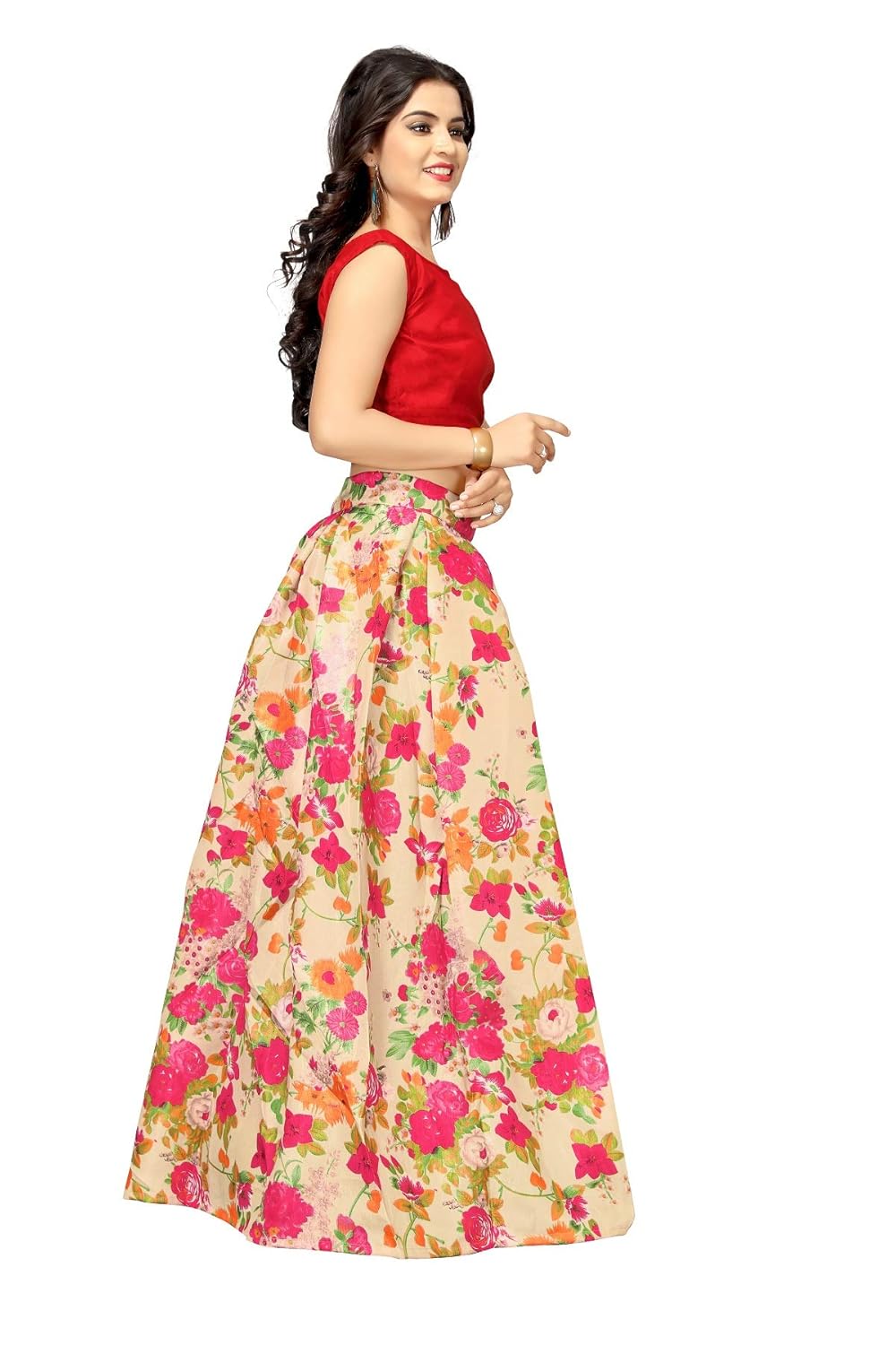 shringaar fashion women's bangalori satin silk semi-stitched lehenga choli (red)