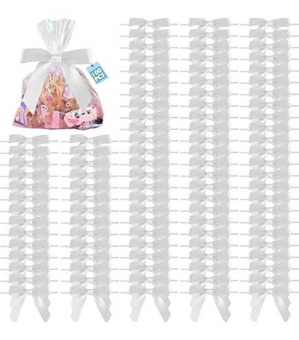 Lot de 100 nœuds torsadés en satin avec fil de fer pour sacs à friandises, nœuds pré-noués avec fil, nœuds papillon pour sacs cadeaux, sacs à popcorn, sacs à biscuits, cadeaux de