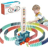 Domino Train Toy Set for Kids Age 3-8, Educational Stacking Domino Blocks | 80Pcs Automatic Domino Blocks Building Playset, Interactive Creative Game, Perfect Holiday Birthday Gift for Boys Girls