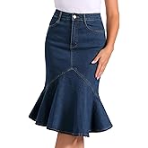 Allegra K Denim Jean Skirt for Women's High Waist Bodycon Ruffles Fishtail Skirts