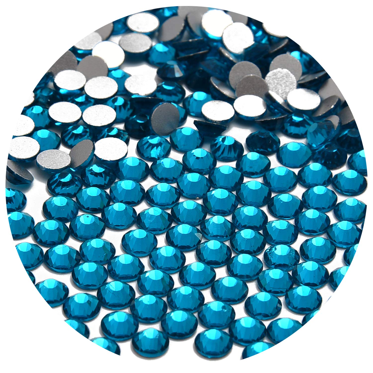 NCB 2160pcs Non Hotfix Flatback Crystals Rhinestones Round Glass Diamonds Charms Gems Stones Beads 3D for Nails Art Craft Jewels Accessories Phone Shoes Decorations (Blue Zircon SS20 5.0mm 2160pcs)