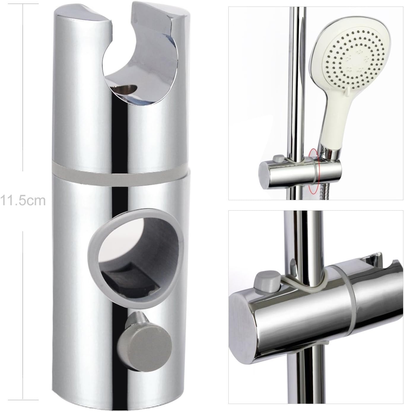 25mm ABS Chrome Shower Rail Head Slider/Holder, Adjustable Shower Head Bracket Amazon.co.uk