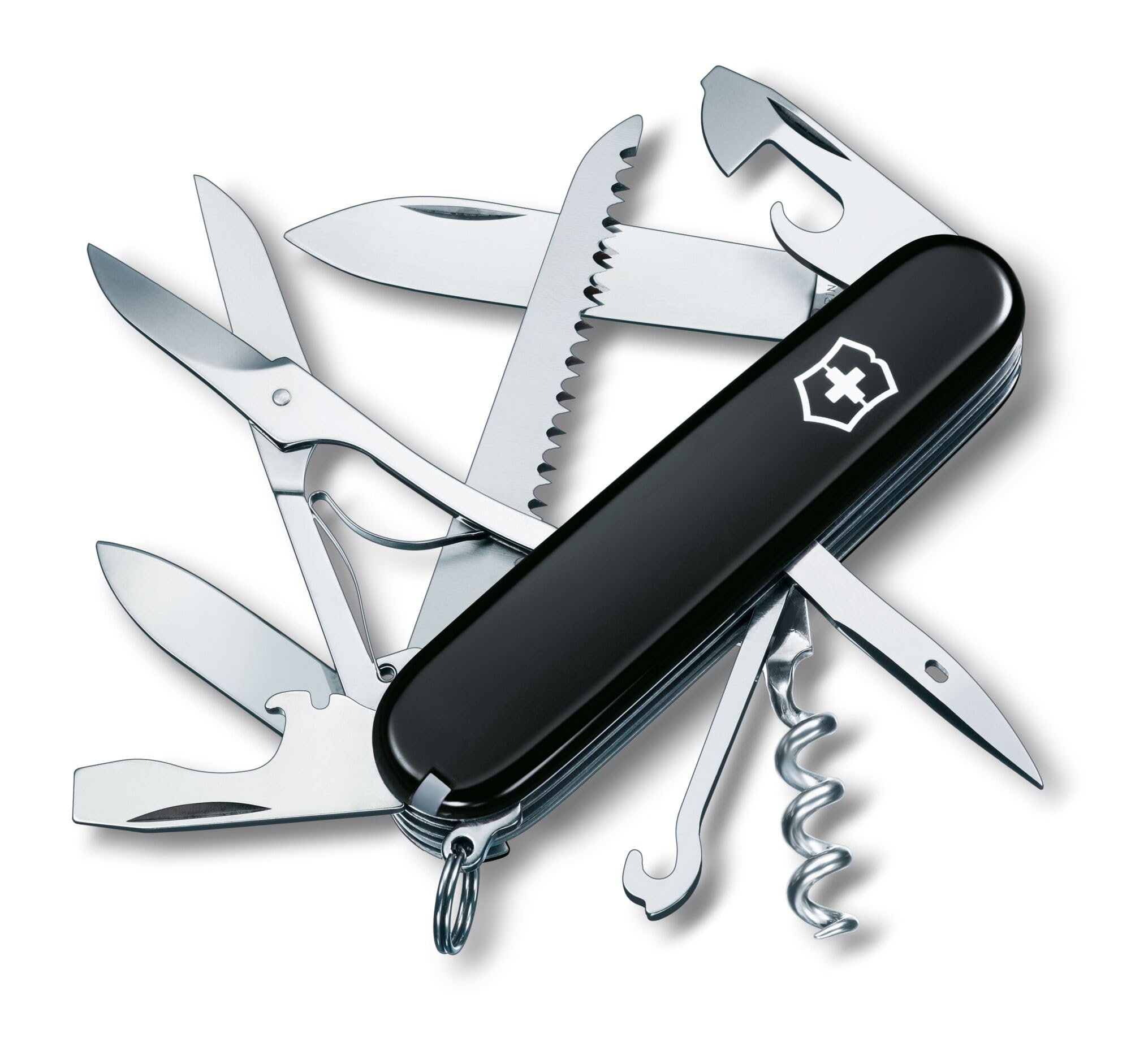 Victorinox Huntsman Swiss Army Knife, Medium, Multi Tool, Camping Knife, 15 Functions, Large Blade, Bottle Opener, Black