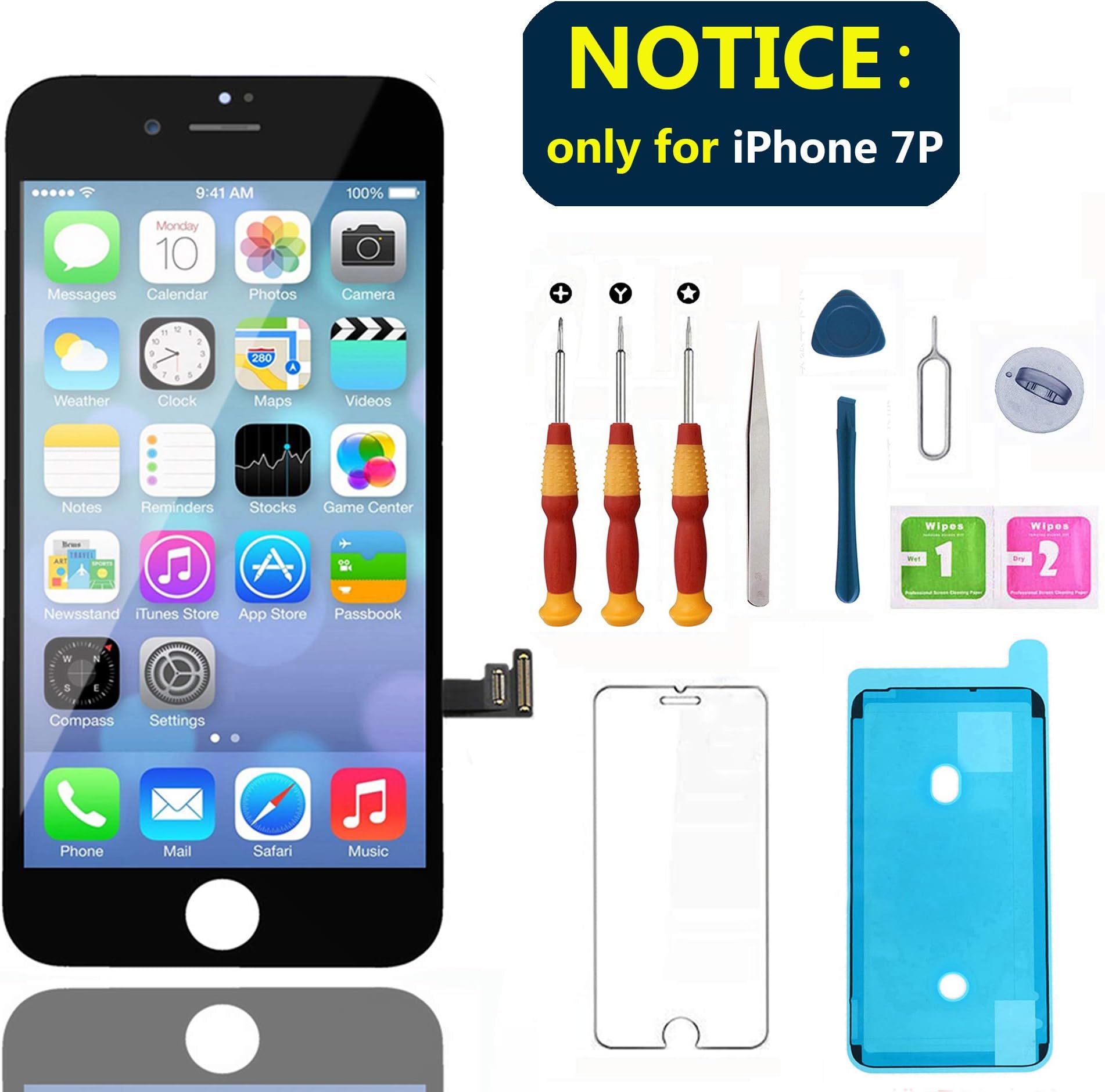 Swgrdin 3D Touch Screen Full Frame Assembly for iPhone 7 Plus Screen Replacement Black 5.5", LCD Screen for iPhone 7 Plus Digitizer with Tool Kits and Screen Protector, A1661, A1784, A1785 Only