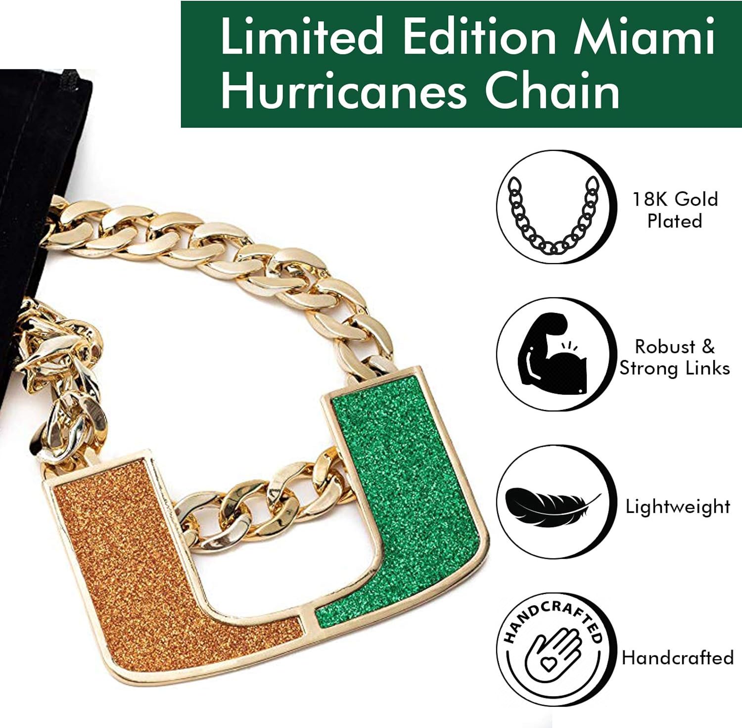 Miami Hurricanes Turnover Chain - Limited Edition 18K Gold Plated Necklace - Sports Jewelry Gift for Men & Women – Ideal for Fans & Supporters: Clothing