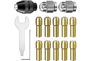 LuMuank 15Pcs Chuck Collet Set for Dremel Tool Accessories, 1/32” (0.8mm) to 1/8” (3.2mm) Shank Replacement 4486 Rotary Tool Keyless Quick Change Chuck Bit with Replacement 4485 Brass Collet Metal Nut