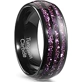 Zillaly 8MM Tungsten Men's Wedding Ring with Amethyst Stone, Black Dome Matte Finish, Sizes 7-14, Comes with Gift Box