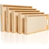 Wooden Nested Serving Trays, Unfinished Rectangle Trays with Cut-Out Handles for Crafts, Ottomans, Serving and Home Décor – Set of 5