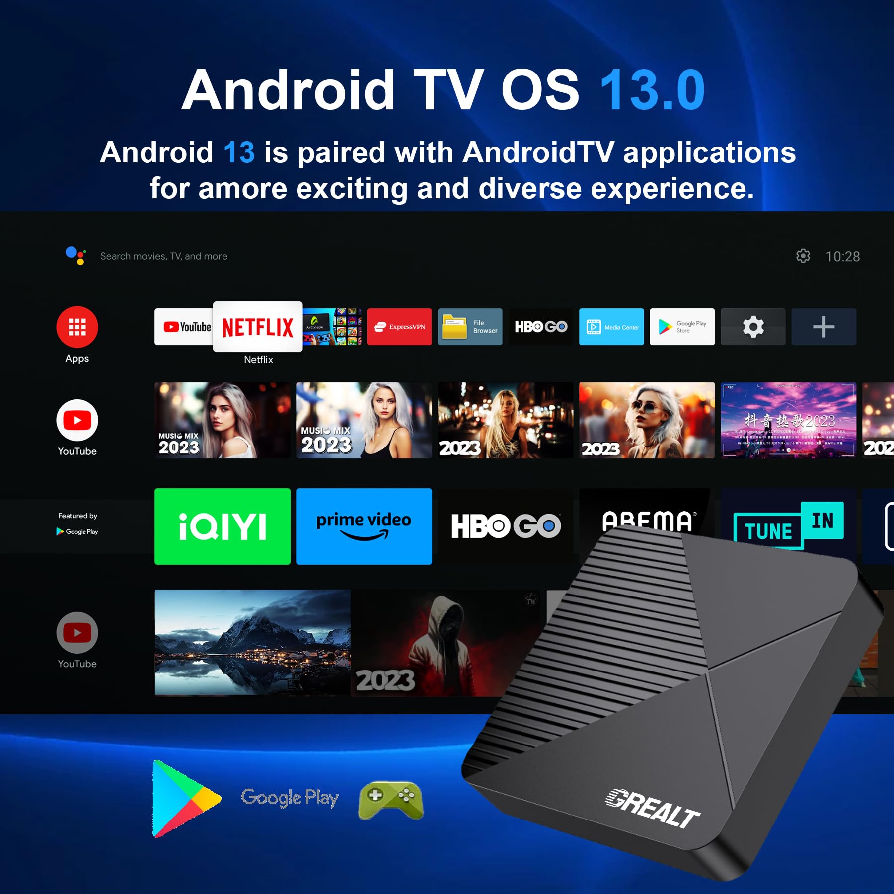 Android TV Box 13.0 8K 2025 Android Box 4GB RAM 32GB ROM Quad Core 64bit, Support Dual-WiFi 2.4G/5G WIFI6 3D HDR10+ BT5.0 with Voice Remote Control