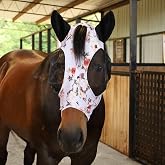 Jeffers Lycra Horse Fly Mask w/Ears, Full Size - Breathable Lightweight Snug Fit Horse Face Covering, Mesh Eyes &amp; Ears, Forelock Hole, UV Protection, Pasture &amp; Riding Summer Apparel - Rose Garden