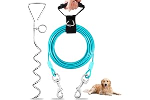EVILPLAN Dog Tie Out Cable and Stake,20FT Outside Dog Run Cable Leash&Chain with Hand Strap for Camping and Yard, 16'' Heavy Duty Anti Rust Spiral Stake for Small-Large Dogs Up to 125lbs (Teal, 125lbs 20FT)
