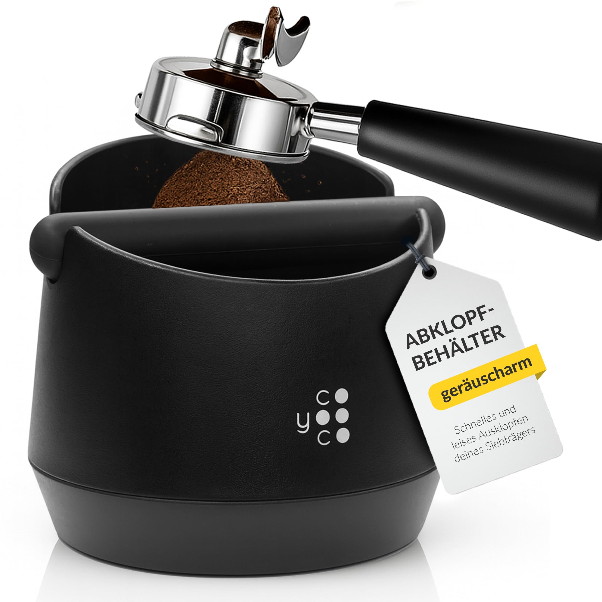 COYOOCO Knocking Container for Portafilter | Stable Stand & Modern Design | Professional Portafilter Accessories | Barista Accessories Black (15 cm)