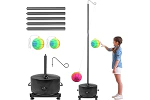 Domivans Portable Tetherball Set with Ball and Rope,5 Adjustable Height Poles with Water Bag Base,2 Colored Balls,2 Rope Sets (Elastic and Inelastic) for Kids & Dogs Play in Indoor & Outdoor