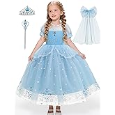 AntDesign Princess Dresses for Girls with Crown Wand Bow Trailing Drag Princess Costumes for Party Cosplay