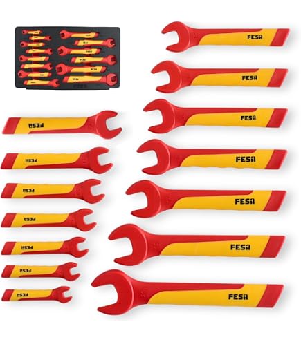 Knipex 98 00 15 Open-End Wrench - Insulated, 15mm Jaw, Chrome Vanadium Steel, 15° Angled Jaw