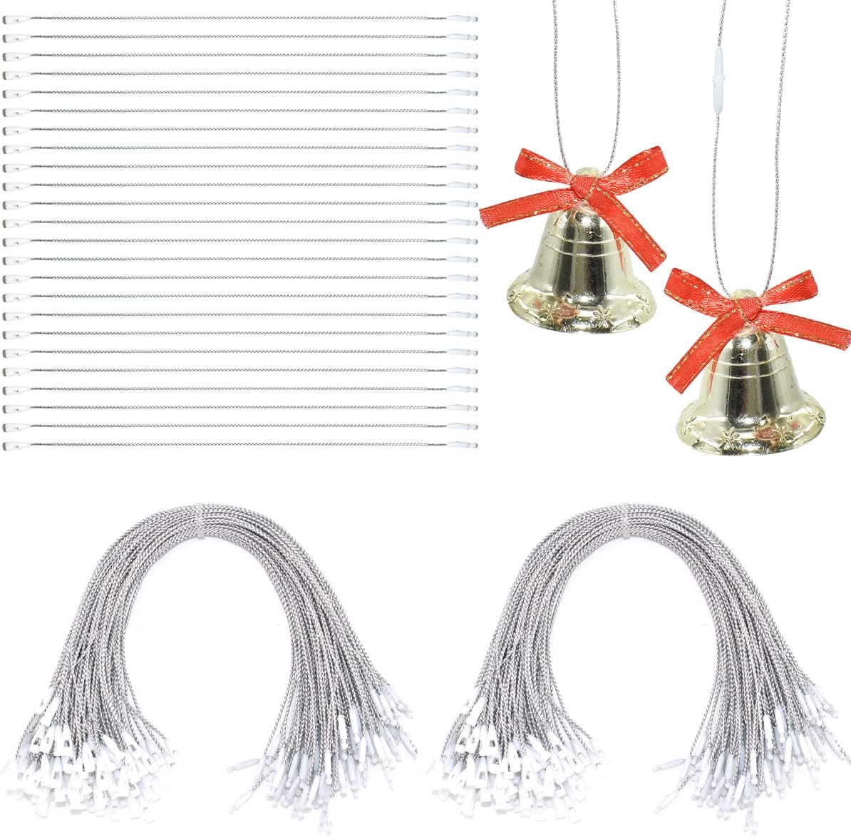 Ornament Hooks - HDST-HOME 500 Pieces Ornament Hangers Snap Fasteners Lock String Tags Hanger Polyester Ropes for Christmas Valentine's Day Party Hanging Decor Hanging Decorations (Silver)