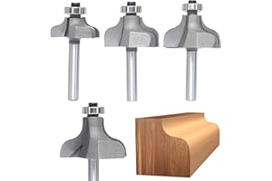 Akylin 4Pcs Ogee Fillet Router Bit Set,1/4" Shank,Bearing Guided Ogee Mould Bits Radius 4.5mm, 5.7mm,7mm,8.4mm Profile Edge Cutter for Wood Profiling,Routing,Molding