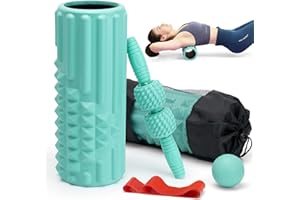 Zmarthumb 5 in 1 Foam Roller Set, Trigger Point Massage, Muscle Roller Stick, Massage Ball, Resistance Band for Deep Tissue Fitness Exercise Yoga Pilates (Tiffany Green)