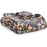 Berkshire Blanket-Classic Heavyweight Warm Soft Printed VelvetLoft&reg; Plush Blanket, King Size Soft Fuzzy Blanket for Couch Sofa Bed, Mushroom Cutie Charcoal, 90in x 108in