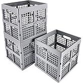 Eslite 3-Pack Collapsible Plastic Storage Crates,Foldable Crates for Storage,16L (Grey)