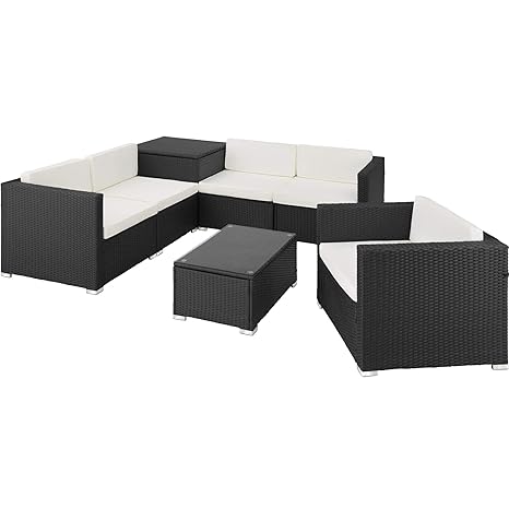 TecTake 800677 XXL Polyrattan Sitzgruppe, frei zu gruppierende Elemente, inkl. Aufbewahrungsbox mit Hubautomatik für Polster,