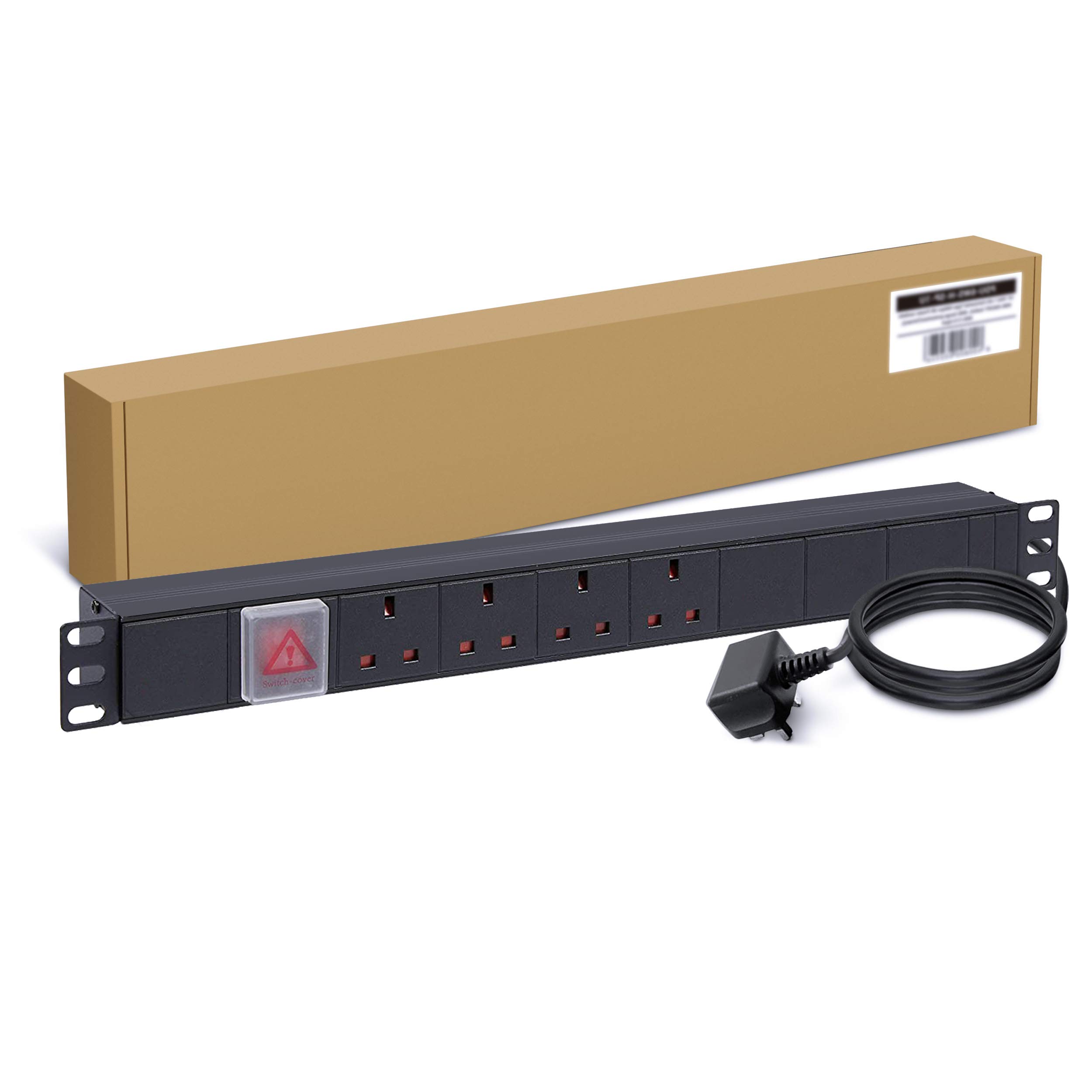 LMS Data 4 Way PDU Extension Lead- 13A Multi Plug Switched Power Distribution Unit (PDU) Rack Mount Charging Station with 1.8 M Cord Cable for Home Office 19 Inch PDU Server Cabinet, UK Socket Type