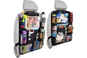 Reserwa Back Seat Car Organiser Step Mat Back Seat Storage Bag with Clear Display Tablet Holder and 9 Storage Pockets, Backrest Protector with USB/Headphone Slots