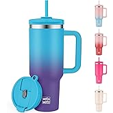 40oz Tumbler with Handle | Insulated Stainless Steel Travel Mug | 34Hrs Cold & 10Hrs Hot Retention | 100% Leakproof Lid & Straw | Dishwasher Safe + Car Cup Holder Fit (Light Blue Violet Gradient)