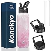 Konokyo 40oz Insulated Water Bottle Stainless Steel Sport Bottles with 3 Lids,Marble Blossom