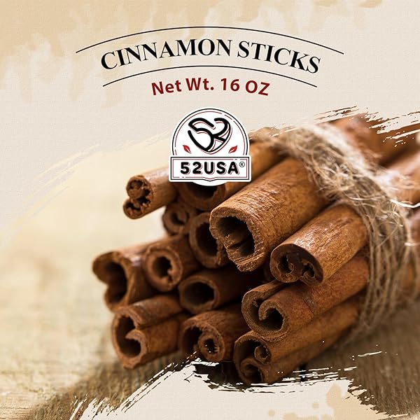 52USA CINNAMON STICKS, CINNAMON 16 OZ (453G), WHOLE CINNAMON STICKS, 100% RAW, KOSHER CERTIFIED, GLUTEN FREE, PURE & FRESH CINNAMON, PERFECT FOR BAKING, COOKING & BEVERAGES