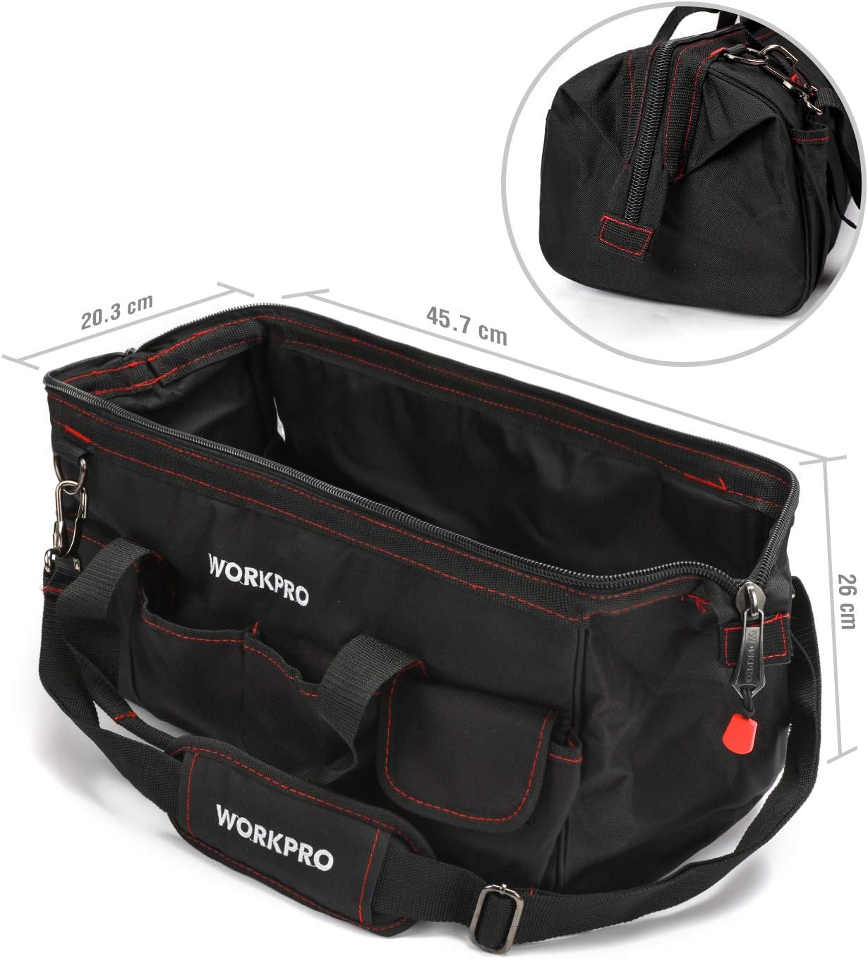 WORKPRO Close Top Storage Tool Bag, 18", Black/Red, W081023A - - 