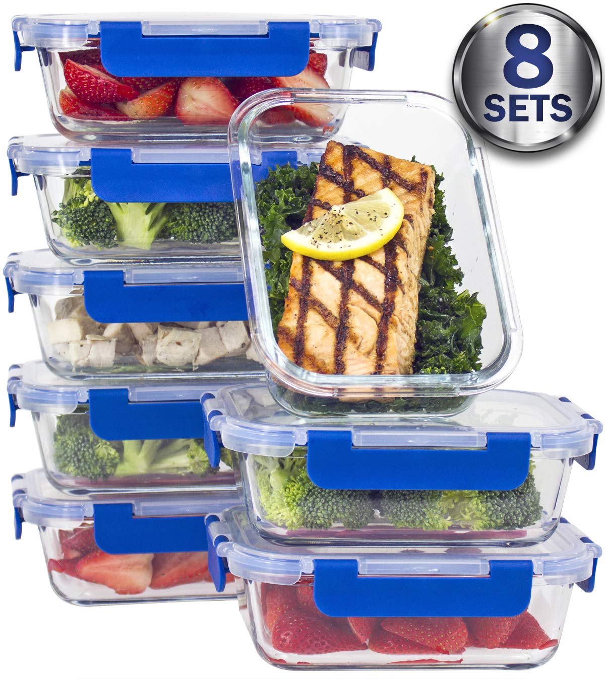 [8 Sets Value Pack] Glass Meal Prep Containers Glass Food Storage